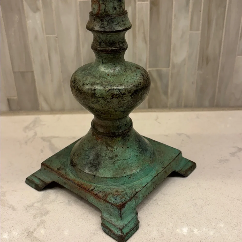 Antique/Vintage Wash Patina Metal Candle Holder